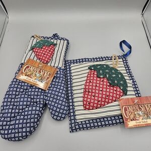Vtg Franco Cottage Strawberry Oven Mitt Set Farmhouse Nwt The General Store Rare